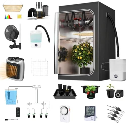 Supergrower Gewächshaus für den Innenbereich, mit 600 W LED Vollspektrum, 10.2 cm Lüfter und Filter-Belüftungssystem, inklusive 10.2 cm Lüfterfilter + 600W LED-Licht + Wachstumszelt 81.3x81.3x160 cm