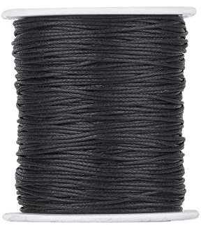 PandaHall, Cordoncino in cotone cerato, 100 m/ rotolo di corda di cotone intrecciato da 1 mm per la creazione di gioielli fai da te (nero)