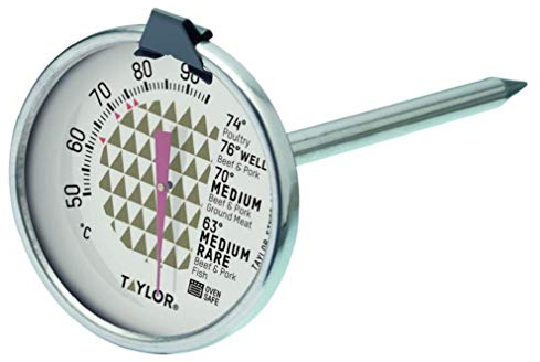 Taylor Meat Oven Thermometer Probe, Temperature Gauge with Probe with Meat Chart, Stainless Steel, 5 x 6 x 13 cm, Silver