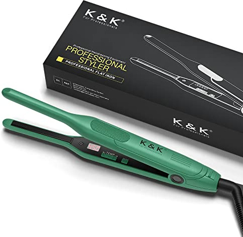 K&K 3/10 inch Plate Small Mini Ceramic Flat Iron Nano Tourmaline Flat Irons for Short Hair Pixie Cut Pencil Straightener for Women Dual Votage