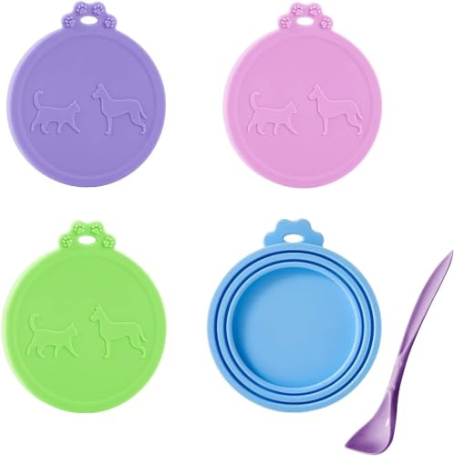 Pet Food Can Lids For Tins Universal Size Dog Cat Food Can Covers Set of 4 with Spoon/Fork