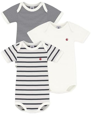 Petit Bateau Bodies à Rayure Manche Courte (Lot de 3) Mixte bébé, Variante 1, 24 Mois