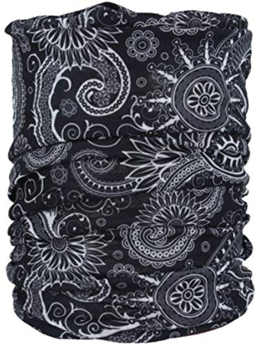 Multifunctional Headwear Neck Scarf Bandana Balaclava Face mask Headband Hairband Tube Gaiter Stretch Snood for Sports Yoga Running Cycling Hiking (Black Paisley)