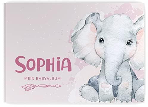 Babyalbum - Mein erstes Jahr, Junge Mädchen, Album zur Geburt, Baby-Tagebuch, schönsten Momente und Erinnerungen zum Auszufüllen auf 104 Seiten (mit Personalisierung, Elefant, rosa)