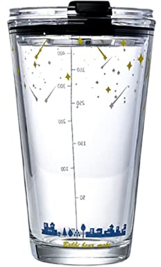 XKUN Coupe De Paille De Verre De 450 ML avec Échelle De Graffiti Transparent Style De Grande Capacité Bouteille De Jus De Boisson-D