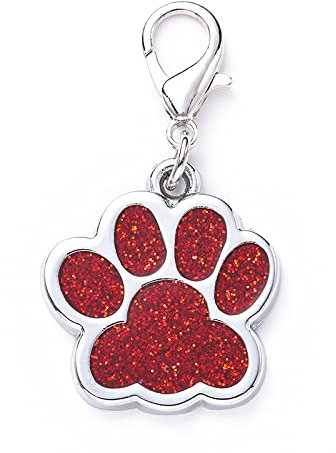 Edelstahl Hundemarke ohne Gravur Glitzerpfote Plakette als Zipper-Anhänger für Rucksack Jacke Schultasche oder Schlüsselanhänger (rot ohne Gravur)