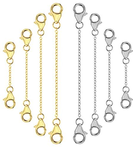 Estensione della Catena Collana di Extender Chain Acciaio Inox Placcato Oro Estensori per Collane Extender Bracciale per Fare Gioielli 8 Pezzi Silver e Gold 4 Taglie