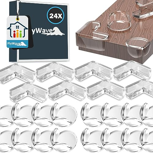 FlyWave Eckenschutz Baby 24 Stück, Kantenschutz Selbstklebend, Robust, Ungiftig, Geruchlos, 2 Formen Transparent für Alle Möbel - Schützt Babys vor Schaden