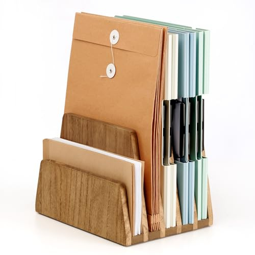 KIRIGEN träskrivbord mail arrangör 5 fack filpapper hållare skrivbord trä dokument brevhållare organisatör för hemmakontor gul-brun