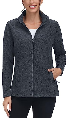 TACVASEN Womens Fleece Jacket Light Weight Soft Warm Zip Up Basic Casual Workout Fashion with Zip Pockets Black M