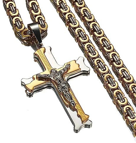 Halskette Anhänger Kreuz Anhänger mit Kette Herren Silber Gold Farbe Kruzifix Halsketten Herrenschmuck Schmuck Geburtstagsgeschenke für Frauen Männer