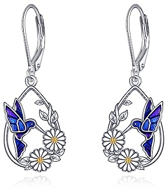 Kolibri/Biene/Schmetterling/Libelle Ohrringe für Damen 925 Sterling Silber Gänseblümchen Hängend Ohrhänger für Mädchen Vogel Schmuck Geschenk
