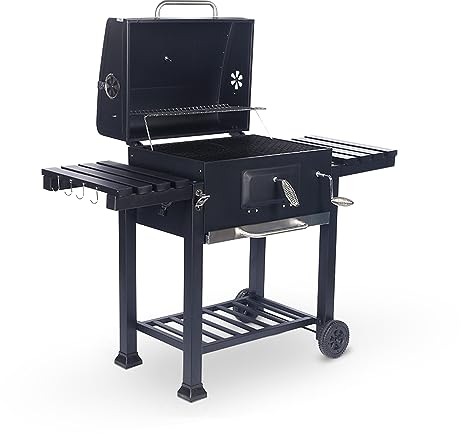 Barbecue au charbon de bois portable sans fumée avec couvercle, thermomètre intégré et 2 roues pour jardin, pique-nique, fête, camping, Cadeaux d'anniversaire, cadeaux de Noël