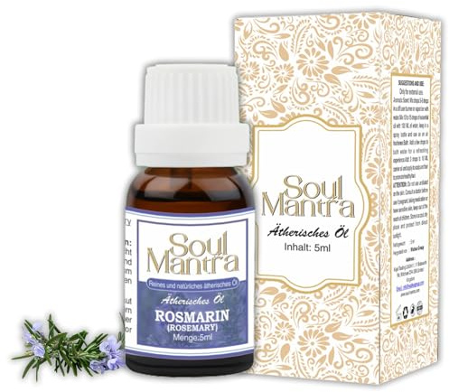 Soul Mantra eterisk rosmarinolja för hårväxt och hudvård, aromaterapi, massage och diffusorer, 100 % naturlig rosmarinolja, 5 ml.