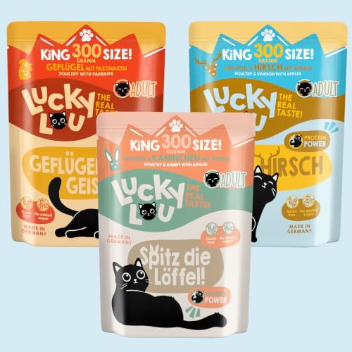Lucky Lou Adult Mix-Paket Katzenfutter nass - 18 x 300g - hochwertiges Nassfutter für Katzen mit viel Protein, getreidefrei & ohne Zucker