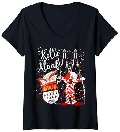 Damen Kölner Dom Clown Kölle Alaaf Konfetti Karneval Fashingumzug T-Shirt mit V-Ausschnitt