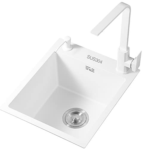VVHUDA Fregadero de cocina blanco Fregadero de barra de acero inoxidable con grifo Fregadero de montaje bajo encimera Accesorios de fregadero incluidos (Tamaño: 45 x 38 x 22 cm) (Blanco 45 x 40 x 22