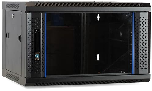 DSIT 4HE nätverksskåp (serverskåp) 19 tum väggmontering – med glasdörr (B x D x H) 600 x 450 x 280 mm – svart – låsbar – lastkapacitet 60 kg – robust konstruktion
