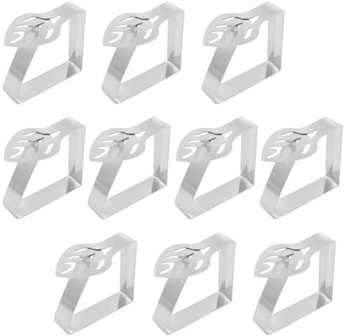 Paquete de 10 clips para mantel, clips para mantel en forma de hoja, clips grandes para mantel para mesa exterior interior, clips de mesa de acero inoxidable para camping en interiores y exteriores