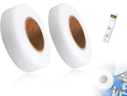 Lhbwhiz 2 Pack Bügelband für Vorhänge,Klebeband zum Aufbügeln mit Maßband,Waschfest Saumfließ Saumband,Nahtband,Selbstklebendes Gardinenband,Kein Nähen erforderlich,zum Reparieren von Stoff(Weiß)