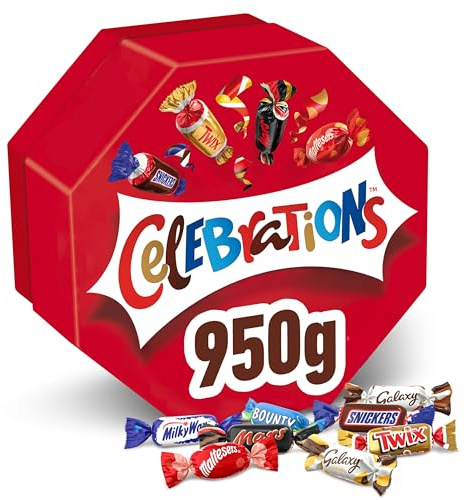 Celebrations, Caja Mezcla de Chocolatinas Mini, Disfruta de un Variedad de Sabores de Chocolate, Ideal como Caja Regalo, para Calendario de Adviento o Cesta de Navidad, 950g