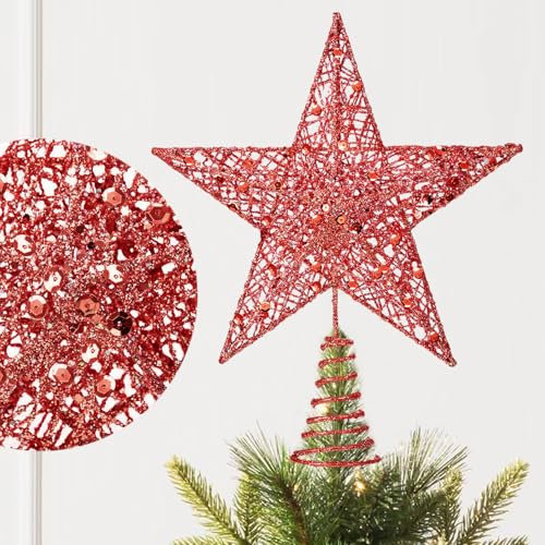 Weihnachtsbaumspitze Stern,Christbaumspitze Rot 25X20X5cm,Weihnachtsbaum Stern aus Metall,Glitzernden Christbaumspitze Stern Perfekt für Christbaumschmuck Neujahr Deko Heimdekoration