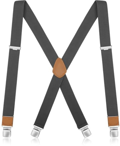 GOUNNU Bretelle Uomo Elastici Registrabili Bretella da Uomo Larghe 3.5cm con 4 Forte Clip Bretelle Pesantia Forma di X per Camicie, Jeans,Feste, Affari,Taglia Unica (Grigio scuro)