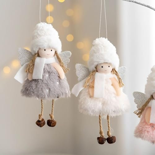 Skurrile Engel Plüschpuppe Anhänger für Weihnachtsbaum und Feier Dekor (Grau)