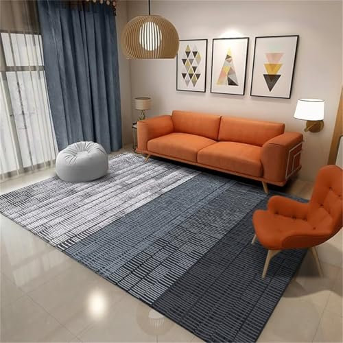 AITROMNI Antirutschmatten Für Teppiche Auslegware Teppichboden Grau-blaues geometrisches Design gerade Linie Dekoration modernen Komfort Anti-Fouling 170X240CM