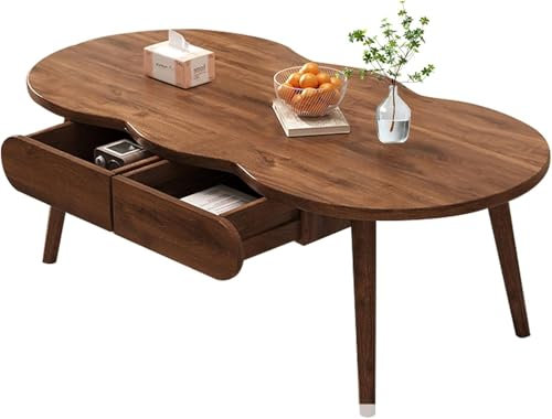 ZHENCHAO Moderner, niedriger Couchtisch mit Beinen aus massivem Walnussholz und unregelmäßiger, wolkenförmiger Schreibtischplatte, Kleiner Mitteltisch für das Wohnzimmer