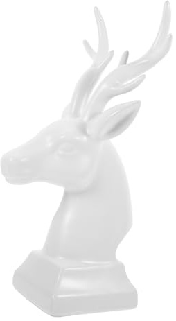 Cabilock Keramik Hirschkopf Ornament Handgefertigt Weiß Tischdekoration Wohnaccessoire Geschenk