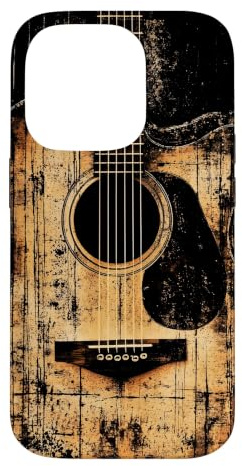 Guitare acoustique vintage vieilli Rock & Roll Coque pour iPhone 14 Pro