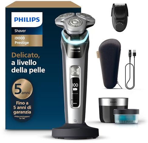 Philips Shaver i9000 Prestige, Wet & Dry Electric Shaver, Dark Slate Nova, with Skin IQ Technology, Triple Lift & Cut System, 360 Rotating Dual SteelPrecision Blades, Beard Styler, Model XP9204/33