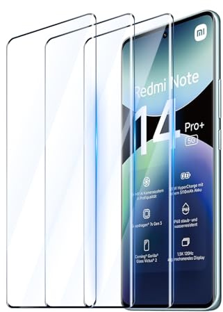 YUXINDZ 3 Piezas Protector Pantalla para Xiaomi Redmi Note 14 Pro+ Plus 5G, Cristal Templado Protectora Antiarañazos, Dureza 9H, HD Transparente Vidrio, Sin Burbujas, Fácil Instalación