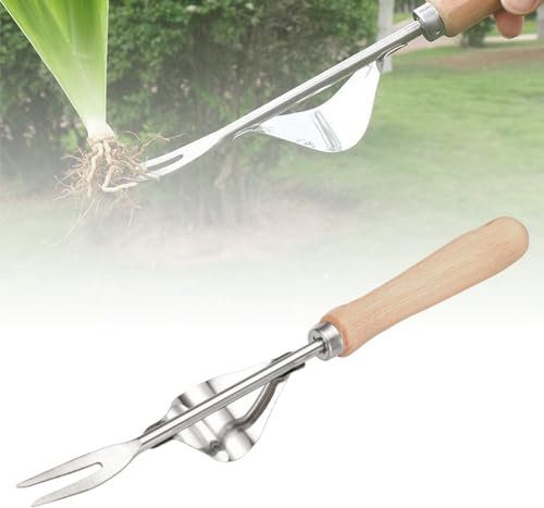 FUXNGZI 2025 Jardinière Manuelle, Désherbeur Manuel Outil Gouge de Désherbage en Acier Inoxydable avec poignée Bois Pelle Jardinage Arrache Pissenlit (1PCS)