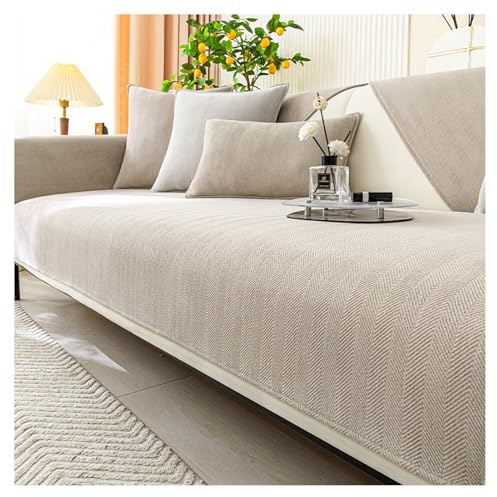 Couch Überzug Weiche Chenille für Ecksofa: Weiche Sofa Überzug für 1 2 3 4 Sitzer Sofabezug Anti Rutsch Sofa Schutzhülle für L Form U Form Sektionssofa Hund Katze Sofaschoner(Milk Tea,90 * 210cm)