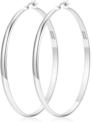 LOUMILEO 4mm Grand Boucles d'oreilles Creoles Argent Légères Boucles d'oreilles Femme Argent Hypoallergéniques Grand Minces Creoles Femme 70MM