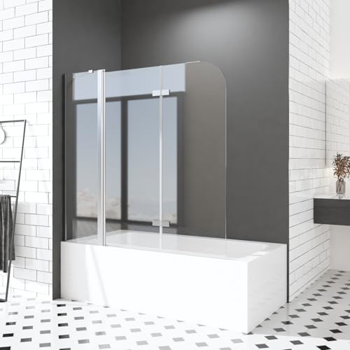 Duschwand für Badewanne 160 x 140 cm Duschabtrennung mit Stabilisierungsstange Sicherheitsglas 2 teilig Faltwand Duschwand NANO Glas Badewannenaufsatz 6mm ESG