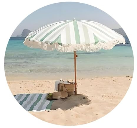 Ombrellone da Spiaggia da 2.0m con Nappe, Palo in Alluminio Effetto Legno, Ombrellone da Spiaggia Inclinabile, Protezione UV, Altezza Regolabile per Patio, Piscina E Giardino(Green)