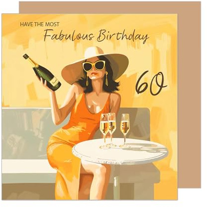 Edition Seidel Premium quadratische Glückwunschkarte zum 60. Geburtstag mit Umschlag. Geburtstagskarte Karte mit englischem Text für Frau Freundin Kollegin Sekt Style (GQ538 SW025)