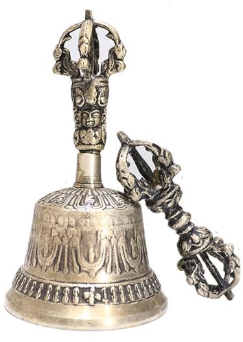 Tibetische Meditationsklingel – handgefertigte buddhistische Glocke mit Dorje, heilige Hand mit tiefem Ton | Ritual-Instrument für Gebet Entspannung spirituelle Yoga Tempel