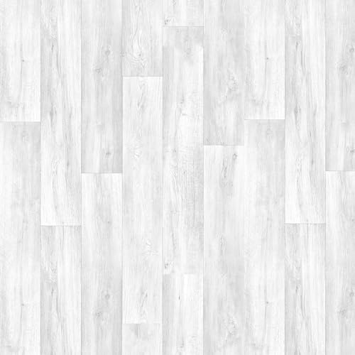 Vinyl Flooring Modern Wood Oak Plank Effect Vinyl Flooring Roll | Non-Slip Easy Clean Waterproof Lino Vinyl Floor | Living Dining Room, Lounge, Hallway Flooring (White, 3m x 2m)
