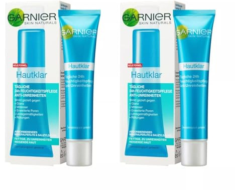 Gesichtscreme Hautklar Anti-Unreinheiten 40 ml – 2er Pack – Feuchtigkeitspflege mit Salicylsäure, reduziert Mitesser & Rötungen, mattierende Tagescreme