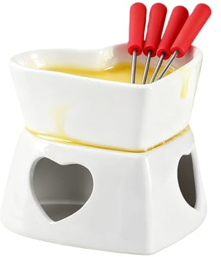 Schokofondue Tasse, Keramik Fondueset, Becher Zum Schmelzen Von Schokolade Mit 4 Gabel, Schoko Fondueset Keramik Mini Schokofondue, Schokoladenfondue Becher Für Käse, Schokolade, Butter Und Karamell