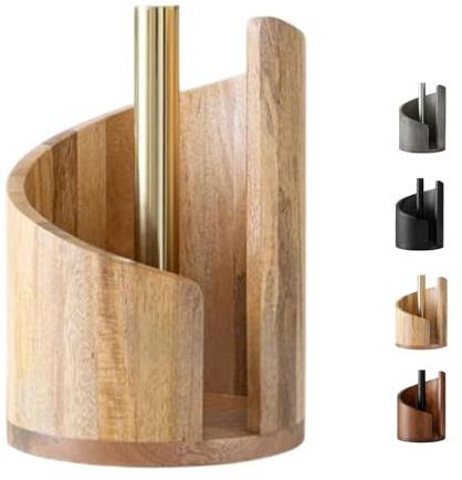 Mountain Paper Towel Holder Countertop with Mango Wood Round Base and Iron Holder,Wood Paper Towel Holders Countertop, Holds Jumbo & Mega Rolls, Effortless One-Hand Tearing (wood)