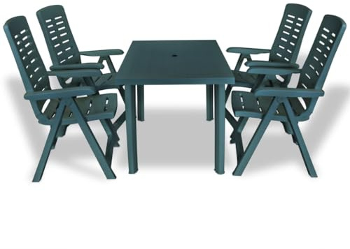 QJBSAVVA 5-TLG. Gartenmöbel Set Kunststoff 126x76 cm klappbar in Grün witterungsbeständige Balkonmöbel Essgruppe mit Schirmloch für kleine Balkone Terrasse Camping