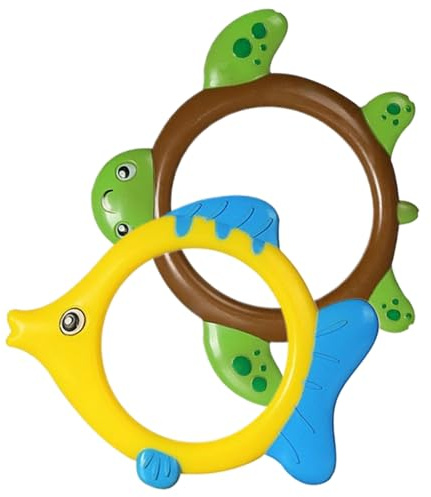 Anillos de Piscina para niños buceando, 2 uds. Lindos Anillos de Buceo de Animales Marinos, Entrenamiento subacuático de Verano, Juguetes de natación ABS, pez + Tortuga