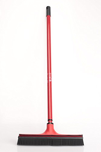 V7 Universal-Kehrbesen, V-Besen mit V-förmigen Borsten, Teleskop-Stiel und Gummilippe zum mühelosen Entfernen von Tier-, Haaren, Staub, Schmutz, Wasser, rot