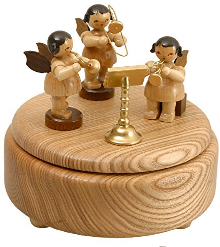 Rudolphs Schatzkiste Spieldose Engel mit Blasinstrumente Natur BxHxT 13x12x13 cm NEU Spieluhr Spielwerk Musikdose Musik Figur Seiffen Erzgebirge Holz Dekoration Weihnachten