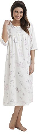 DOROTA Elegant, lång dambomullsnattlinne/sovskjorta eller morgonrock, 100 % bomull, tillverkad i EU, Sleepshirt ecru, 3XL